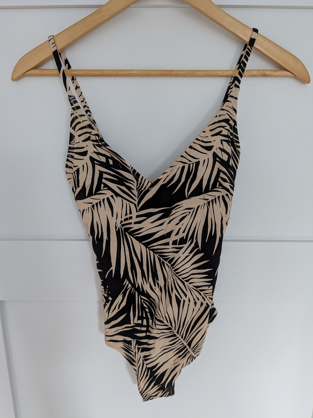 H&M Black and Beige Tropical Print One-Piece Swimsuit